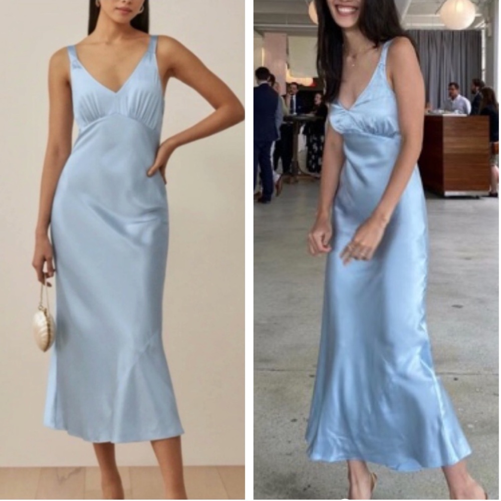 BEST Reformation Daytona Silk Midi Dress - Mineral Blue Causal Cocktail Party - Picture 1 of 12